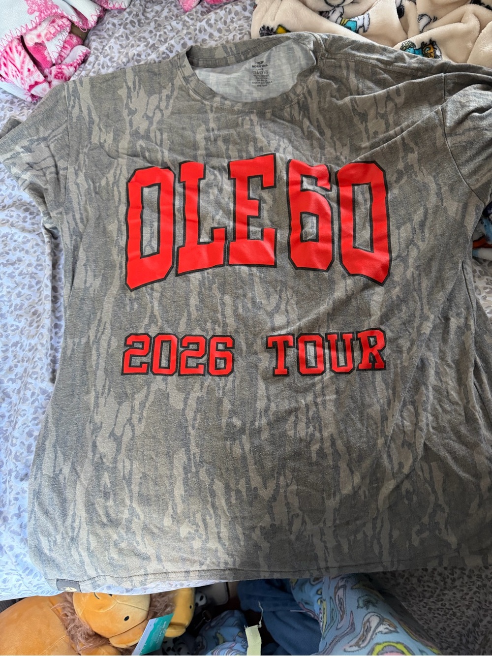 Gray Camo Short Sleeve Tee with Red 'OLE60' Graphic